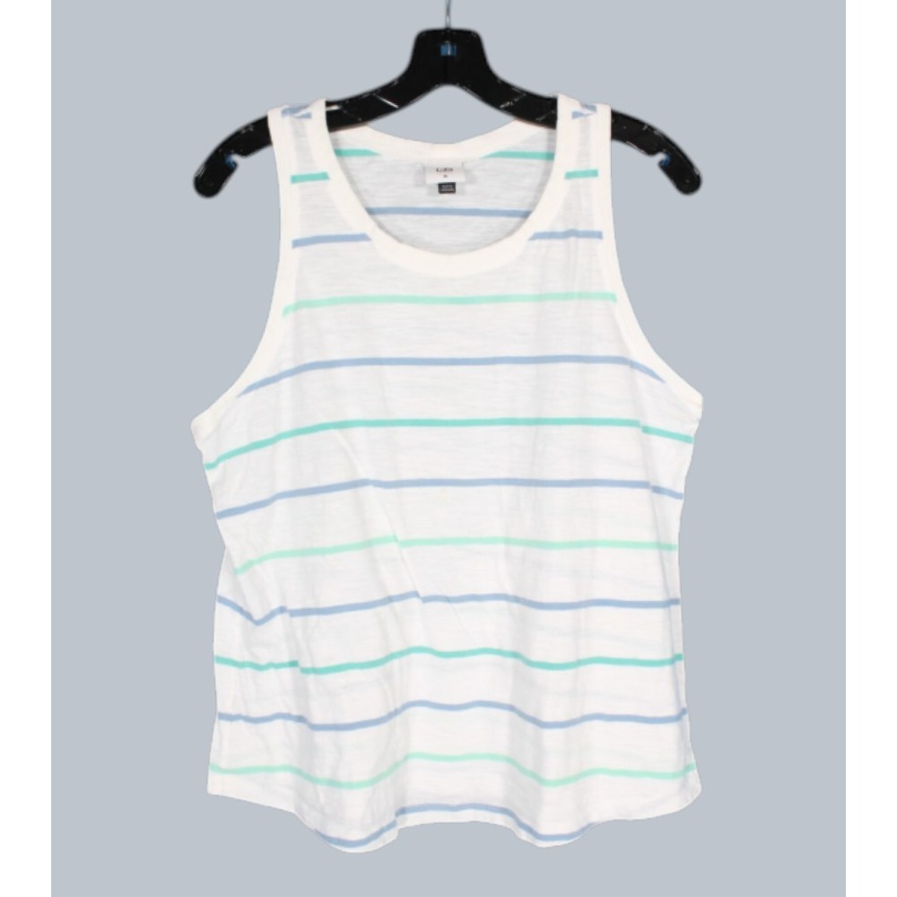 CABI #6140 Slub Knit TEAL STRIPES Sleeveless QUEUE TANK TOP BLOUSE  Sz M